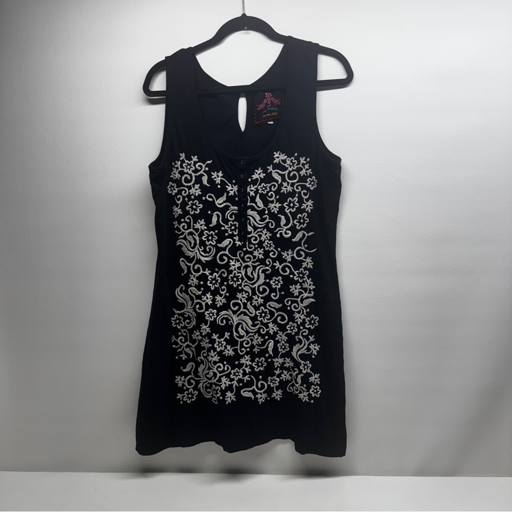 Johnny Was embroidered Black and White Sleeveless mini Dress size L